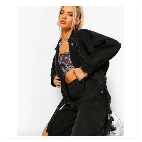 💫 HOST PICK 💫 Boohoo Black Denim Zip Biker Jacket - Picture 5 of 5